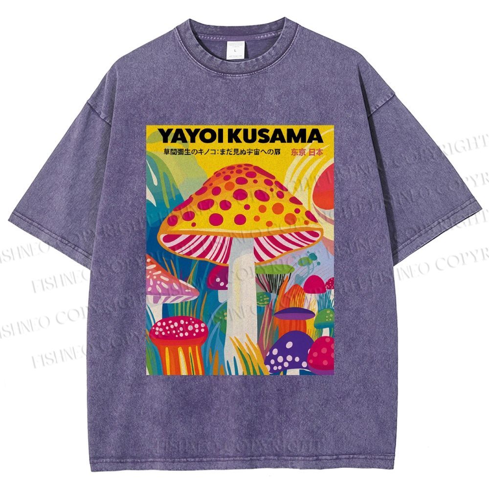 Unisex Yayoi Kusama Giant Mushroom Printed Washed Tee