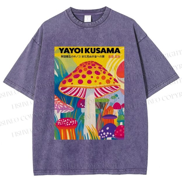 Unisex Yayoi Kusama Giant Mushroom Printed Washed Tee