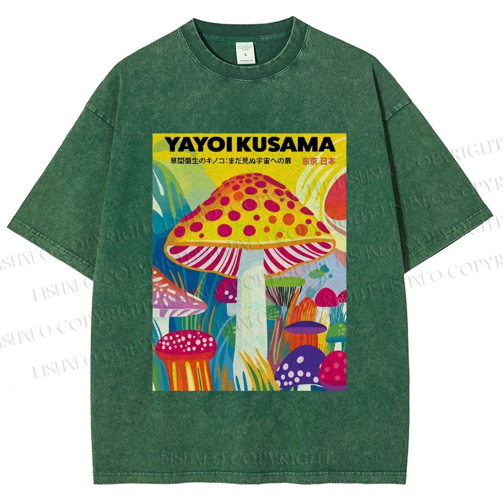 Unisex Yayoi Kusama Giant Mushroom Printed Washed Tee