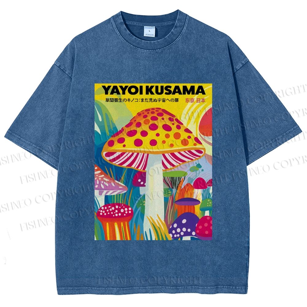 Unisex Yayoi Kusama Giant Mushroom Printed Washed Tee