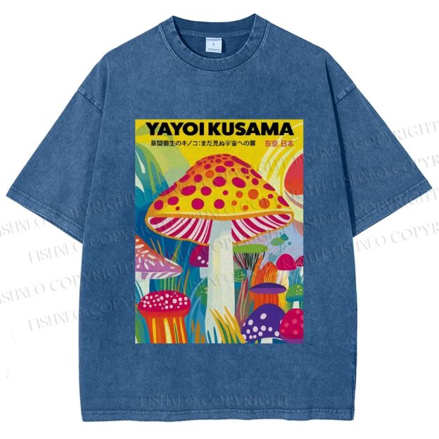 Unisex Yayoi Kusama Giant Mushroom Printed Washed Tee