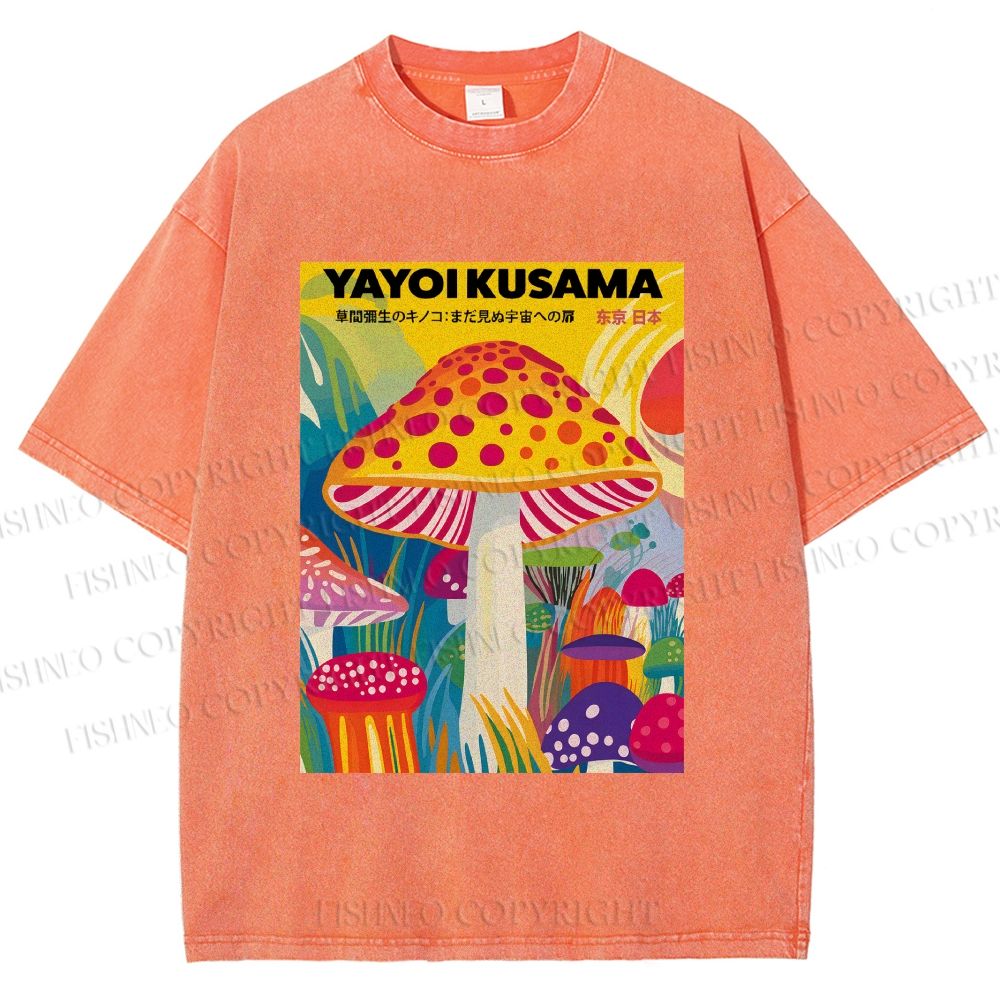 Unisex Yayoi Kusama Giant Mushroom Printed Washed Tee