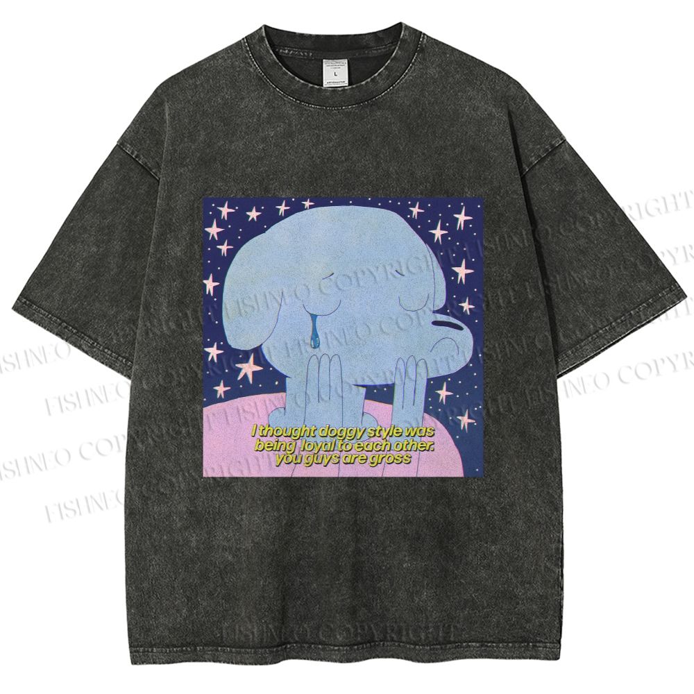 Unisex Crying Blue Dog Meme Printed Washed Tee