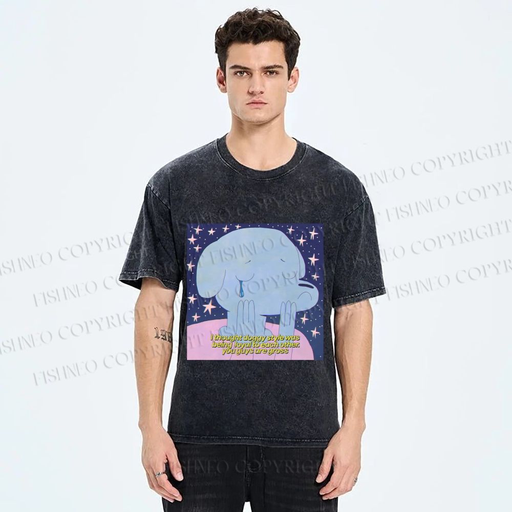 Unisex Crying Blue Dog Meme Printed Washed Tee