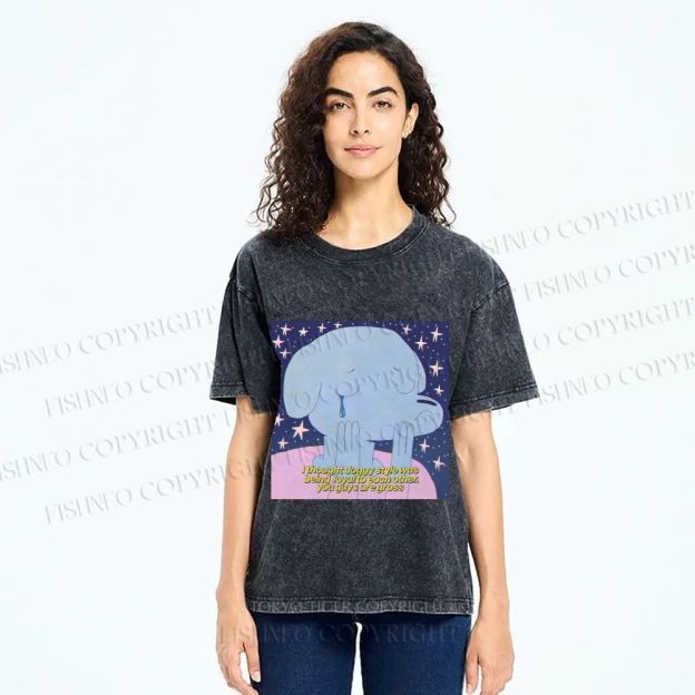 Unisex Crying Blue Dog Meme Printed Washed Tee