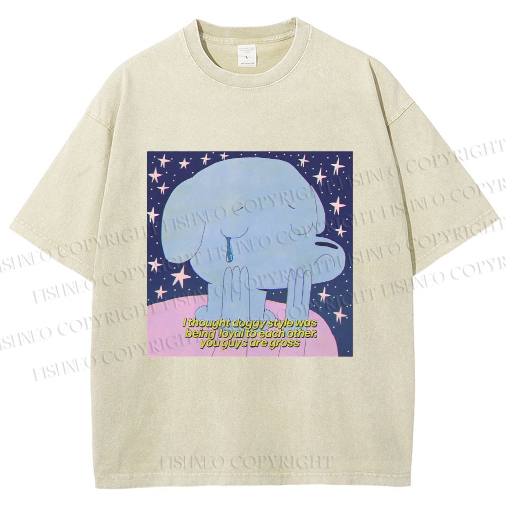Unisex Crying Blue Dog Meme Printed Washed Tee