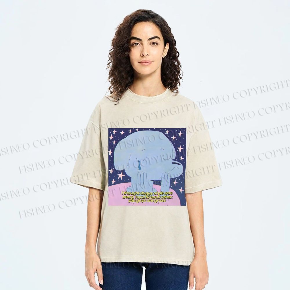 Unisex Crying Blue Dog Meme Printed Washed Tee