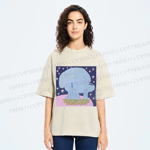 Unisex Crying Blue Dog Meme Printed Washed Tee