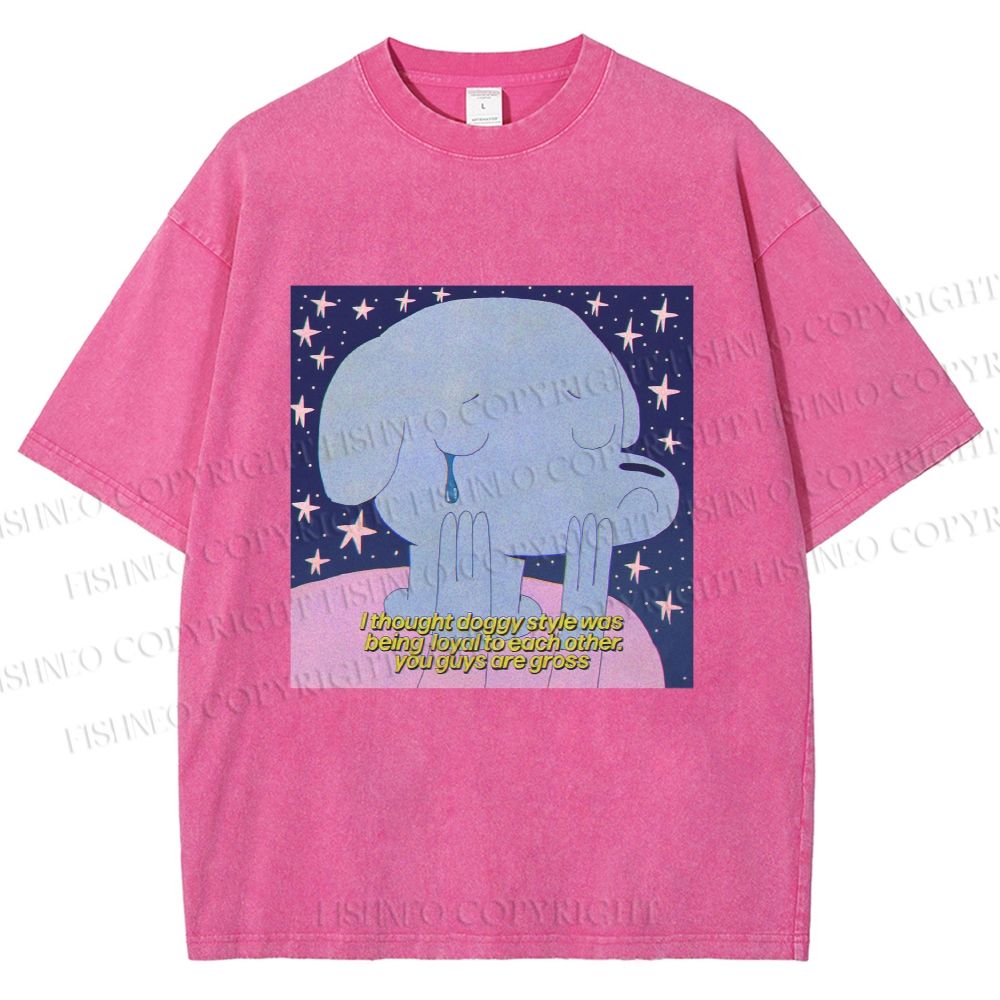 Unisex Crying Blue Dog Meme Printed Washed Tee