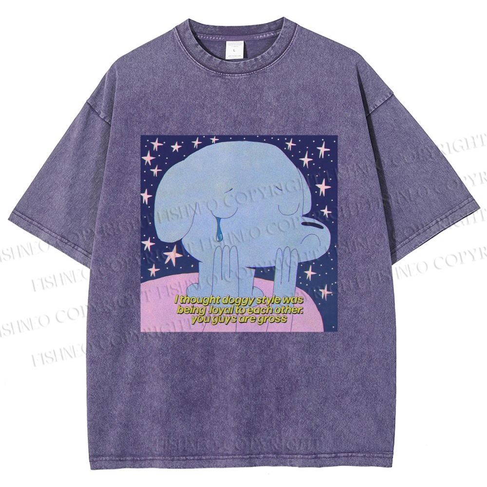 Unisex Crying Blue Dog Meme Printed Washed Tee