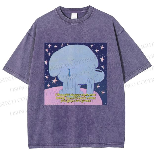 Unisex Crying Blue Dog Meme Printed Washed Tee