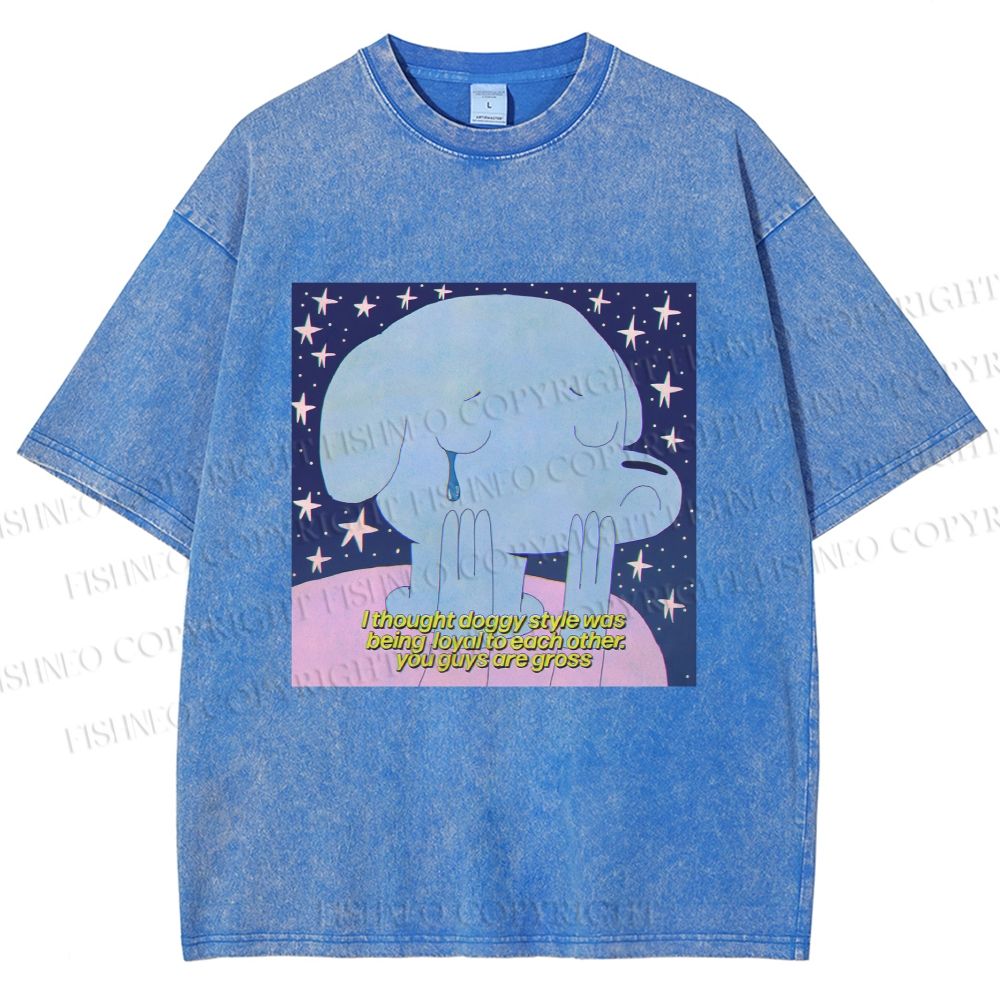 Unisex Crying Blue Dog Meme Printed Washed Tee