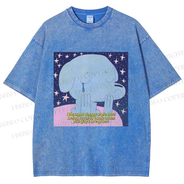 Unisex Crying Blue Dog Meme Printed Washed Tee