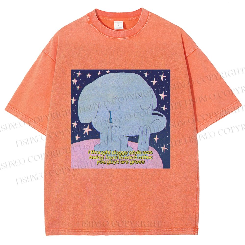 Unisex Crying Blue Dog Meme Printed Washed Tee