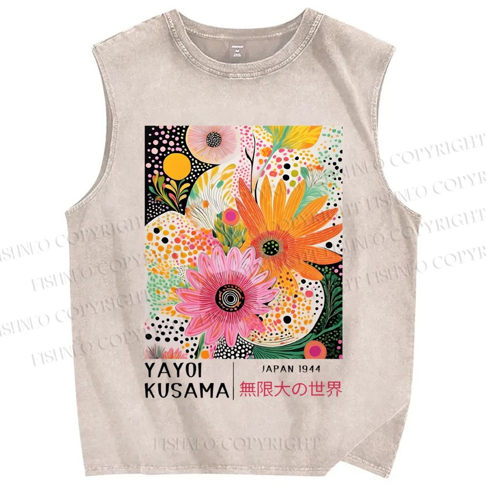 Unisex Yayoi Kusama Flowers Printed Washed Tank Top