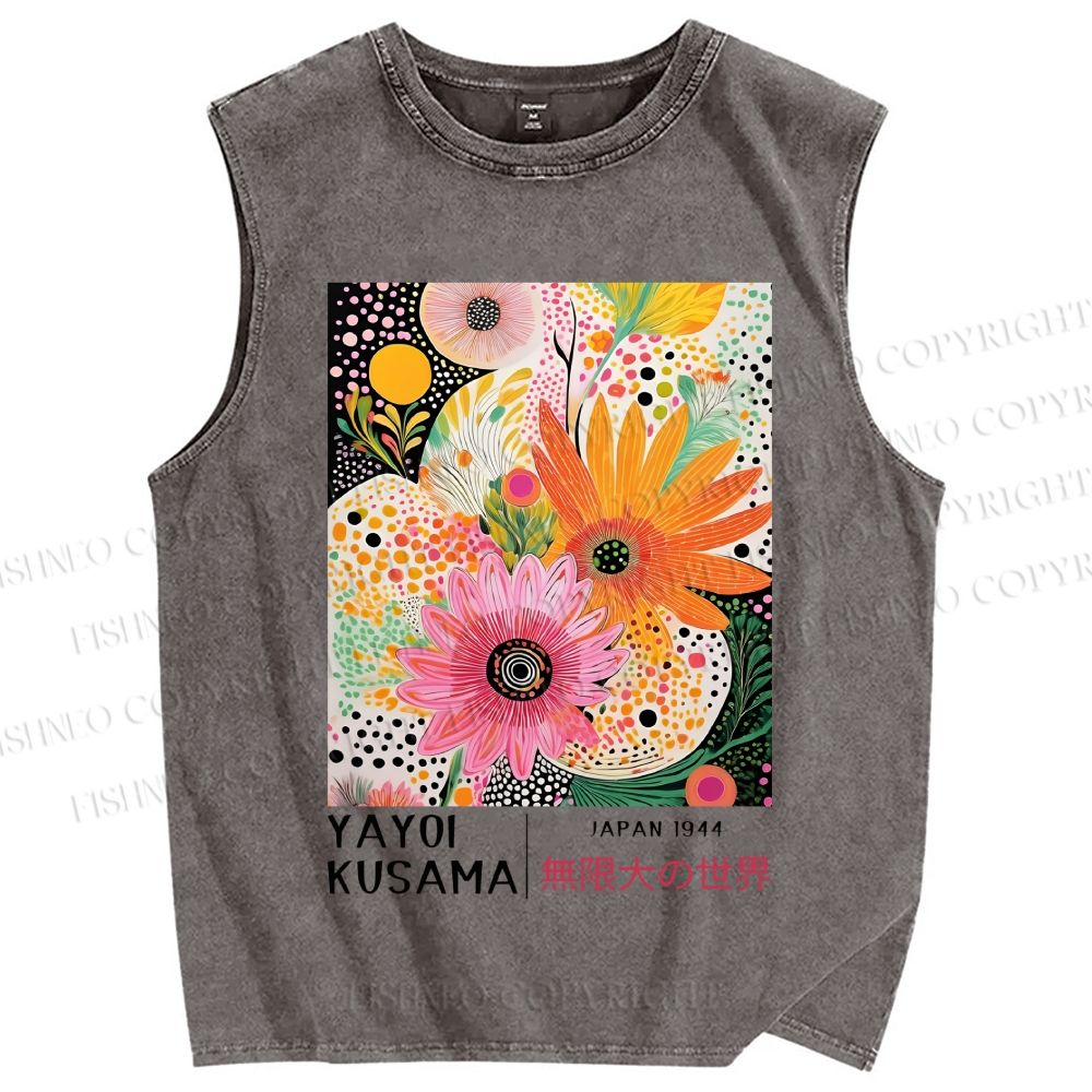 Unisex Yayoi Kusama Flowers Printed Washed Tank Top