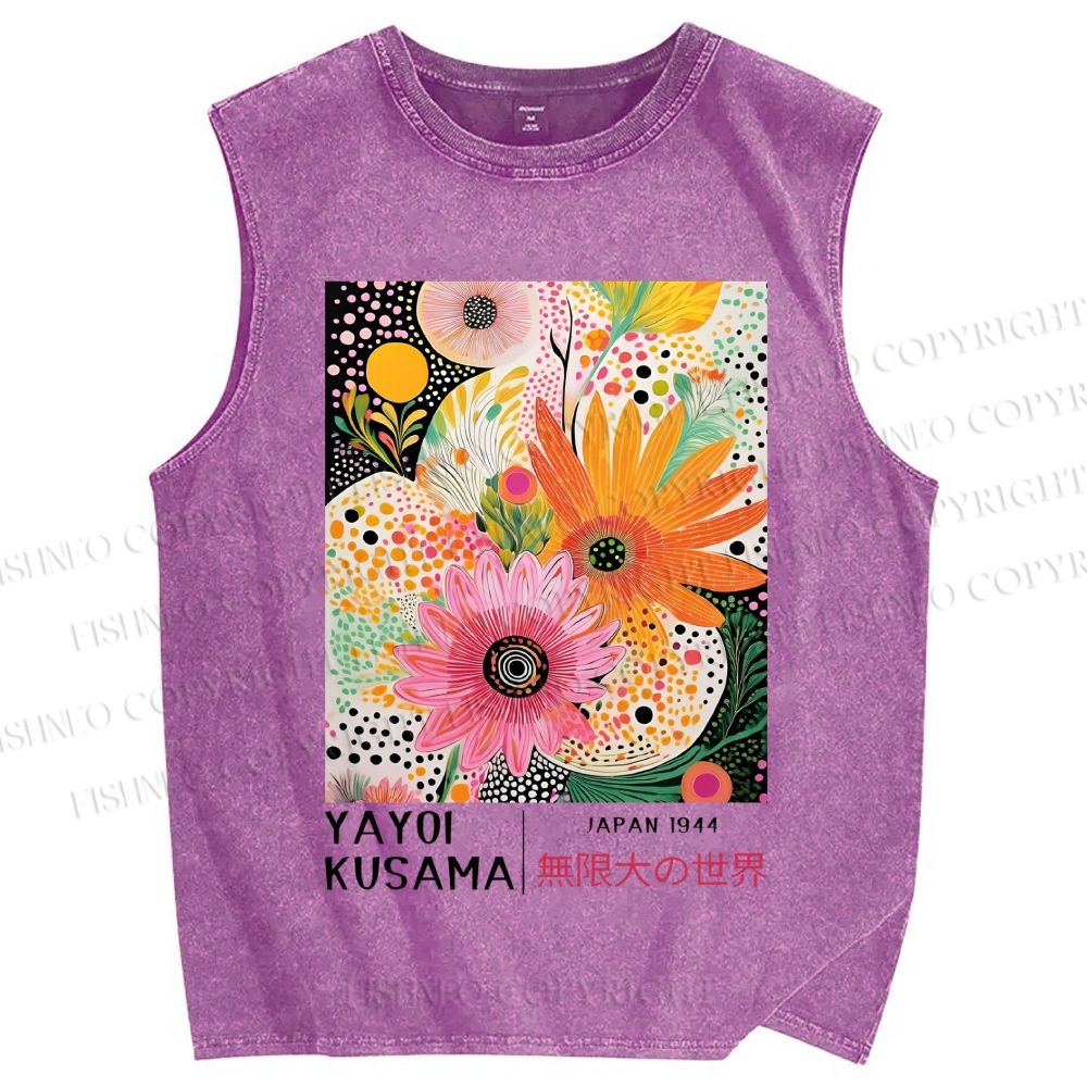 Unisex Yayoi Kusama Flowers Printed Washed Tank Top