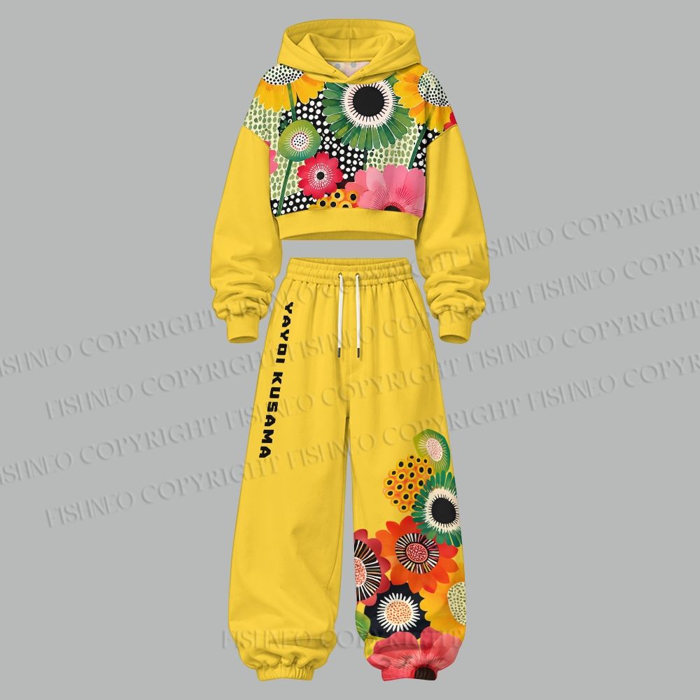 Flowers Yayoi Kusama Women's Cropped Long Sleeve Hoodie & High