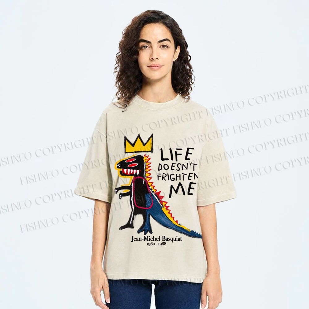 Unisex Jean-Michel Basquiat Life Doesn't Frighten Me Printed Washed Tee