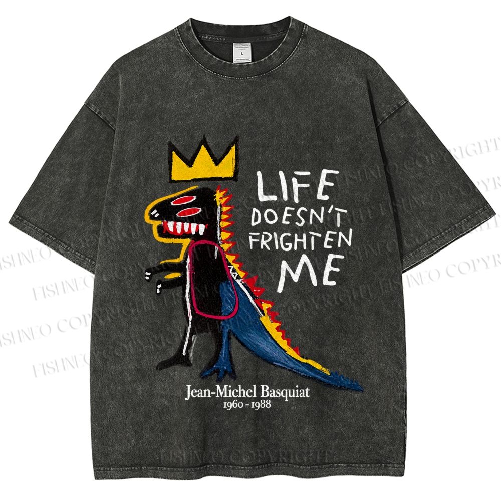 Unisex Jean-Michel Basquiat Life Doesn't Frighten Me Printed Washed Tee