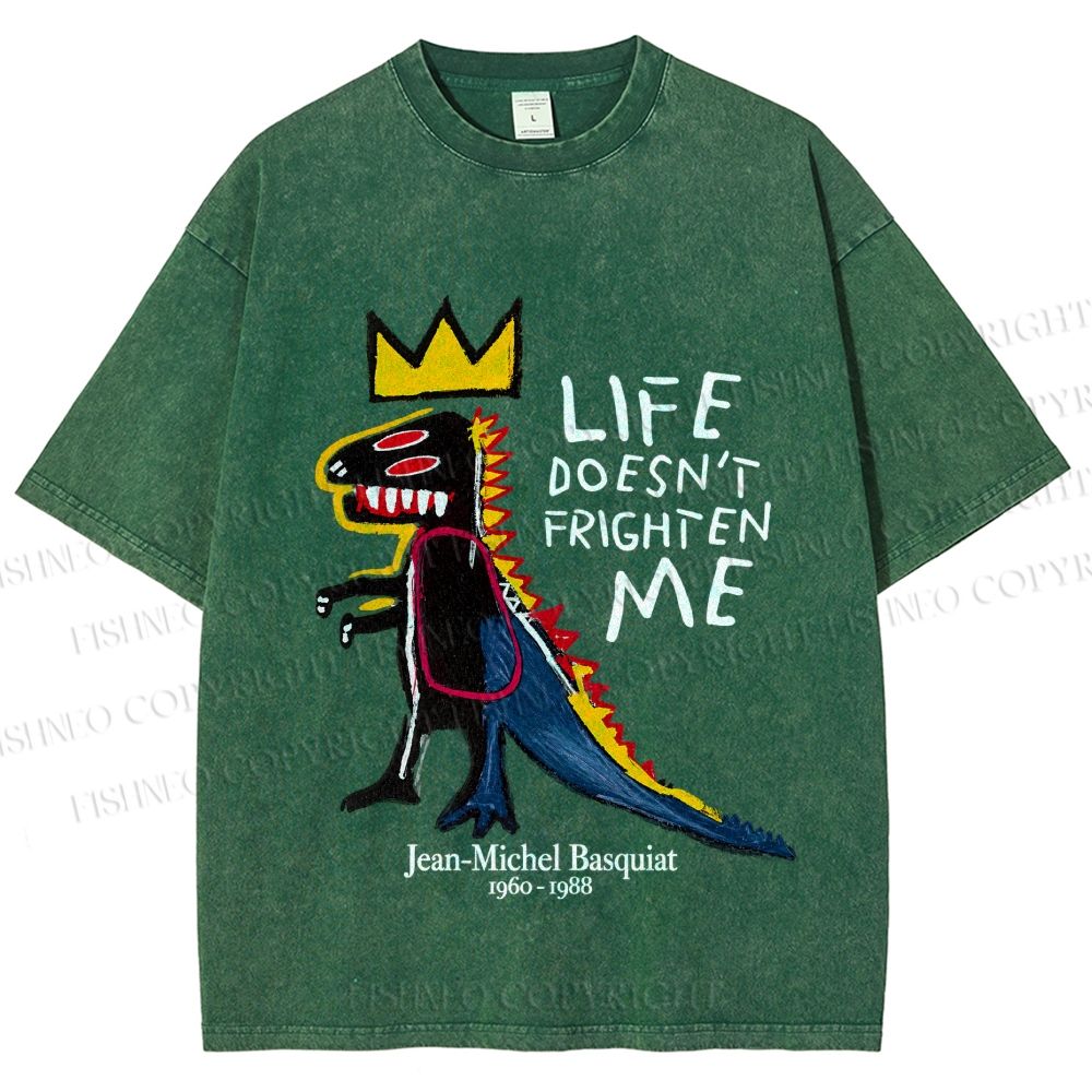 Unisex Jean-Michel Basquiat Life Doesn't Frighten Me Printed Washed Tee