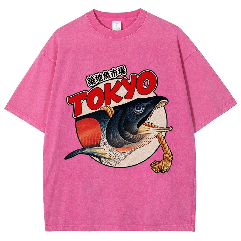 Unisex Tsukiji Fish Market Printed Washed Tee