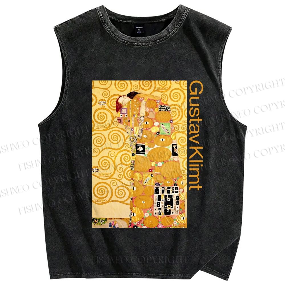 Unisex Klimt Art Printed Washed Tank Top