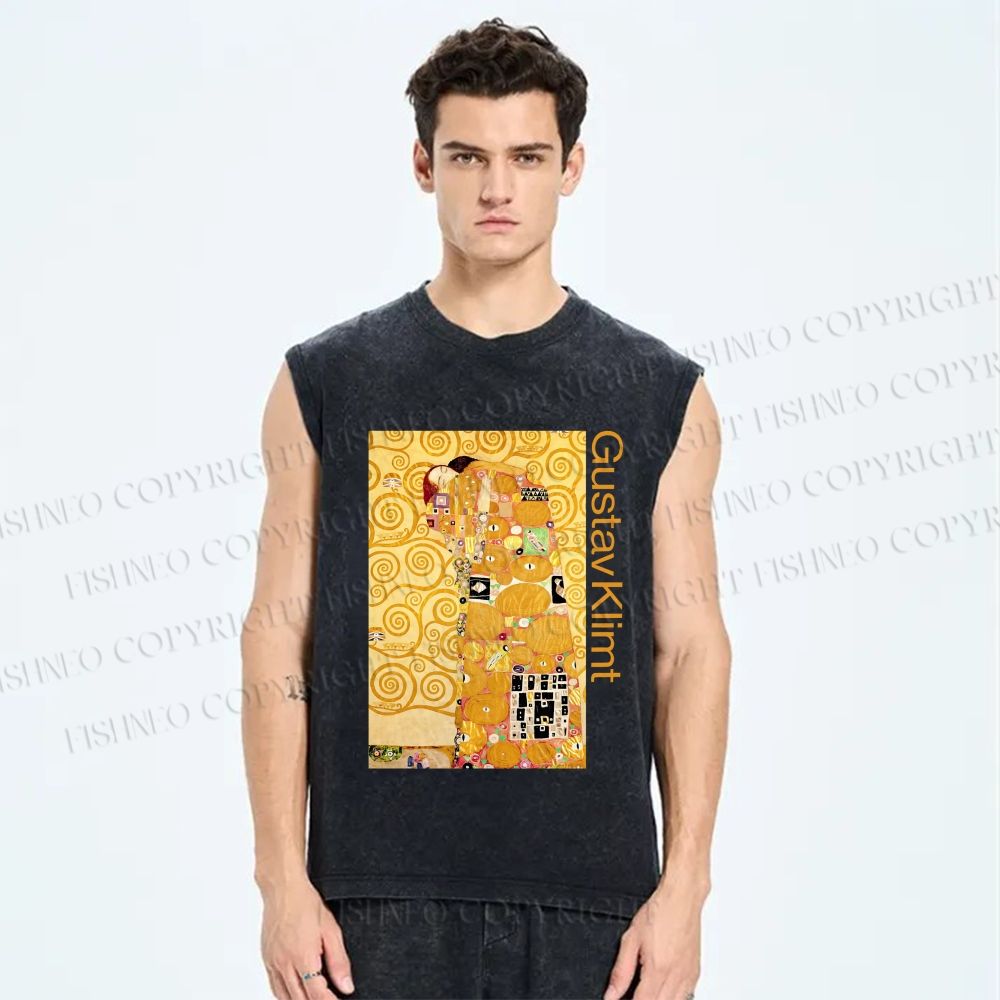 Unisex Klimt Art Printed Washed Tank Top