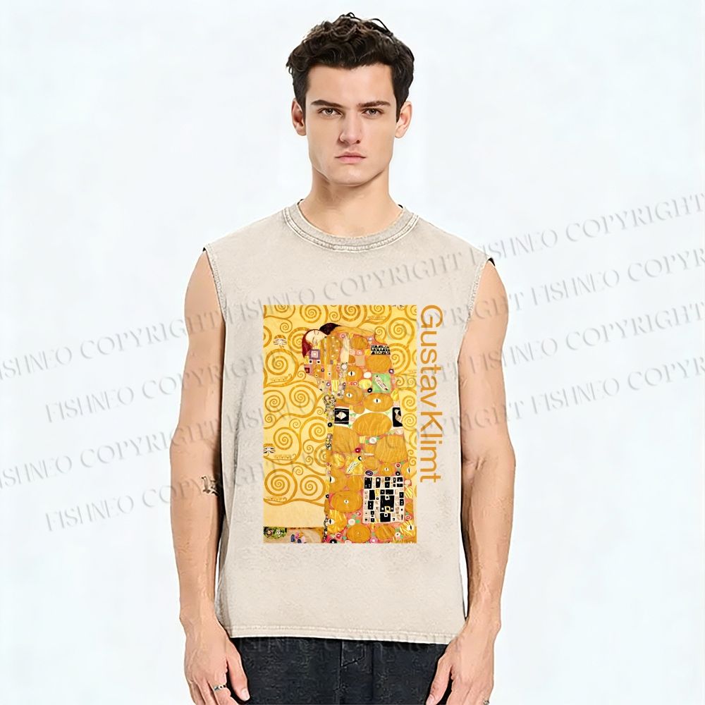 Unisex Klimt Art Printed Washed Tank Top
