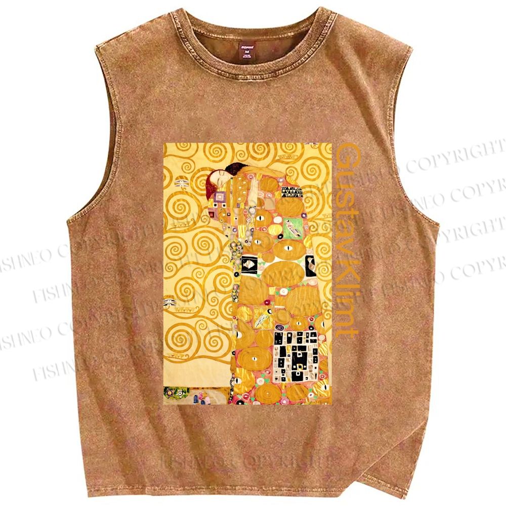 Unisex Klimt Art Printed Washed Tank Top