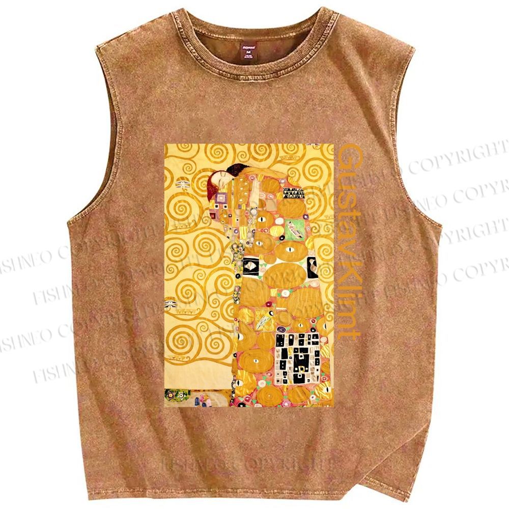 Unisex Klimt Art Printed Washed Tank Top