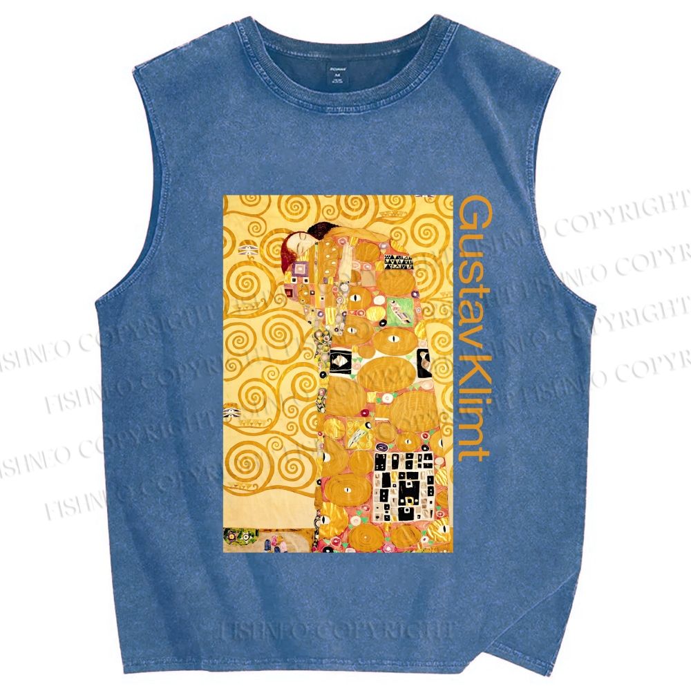 Unisex Klimt Art Printed Washed Tank Top