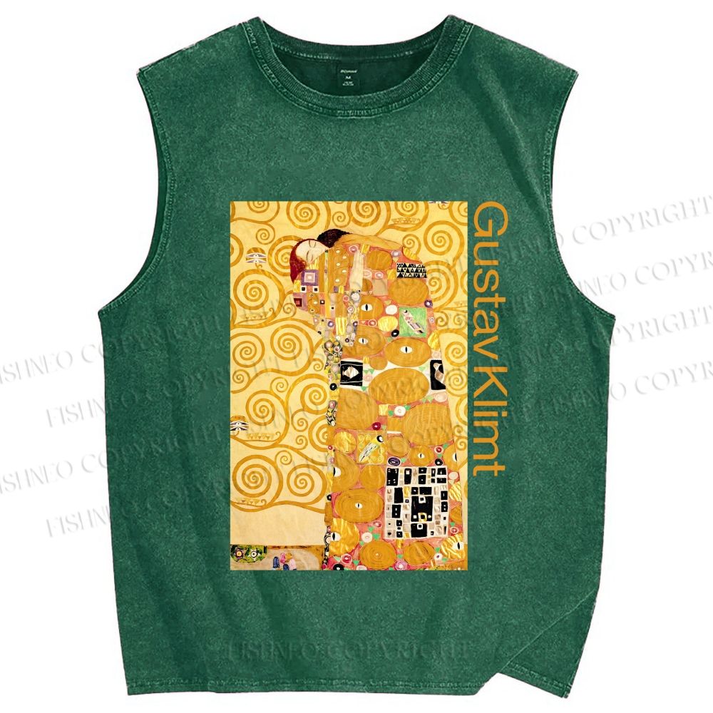 Unisex Klimt Art Printed Washed Tank Top