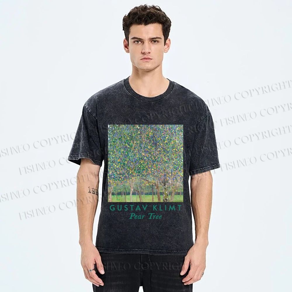 Unisex Klimt Peach Tree Printed Washed Tee