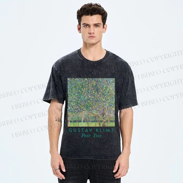 Unisex Klimt Peach Tree Printed Washed Tee