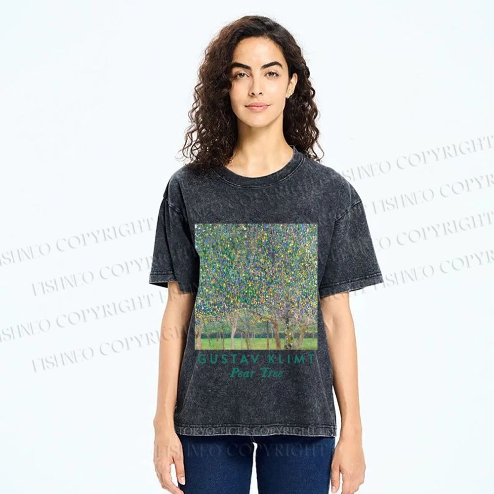 Unisex Klimt Peach Tree Printed Washed Tee