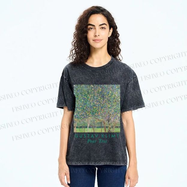 Unisex Klimt Peach Tree Printed Washed Tee