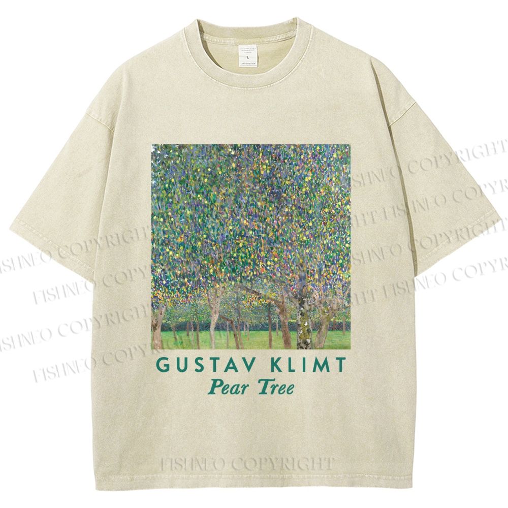 Unisex Klimt Peach Tree Printed Washed Tee