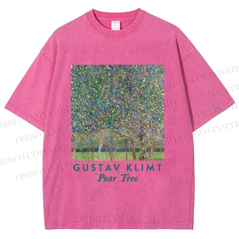Unisex Klimt Peach Tree Printed Washed Tee