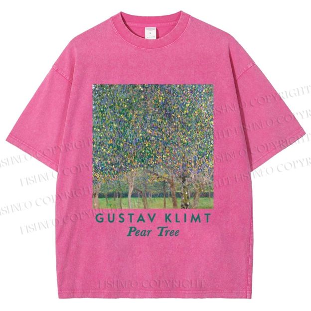 Unisex Klimt Peach Tree Printed Washed Tee