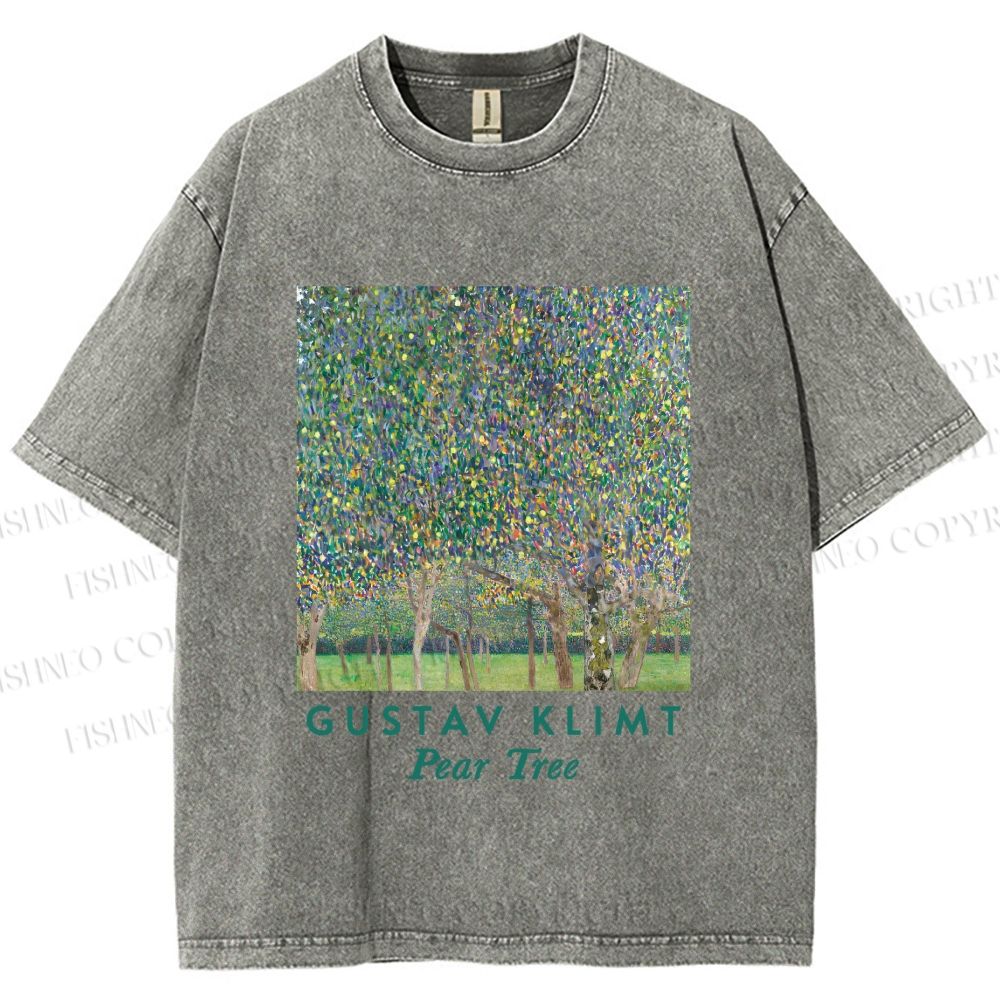 Unisex Klimt Peach Tree Printed Washed Tee