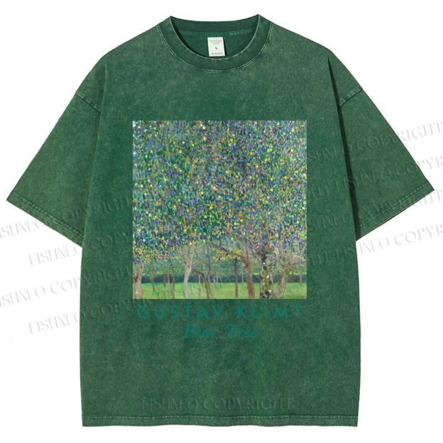Unisex Klimt Peach Tree Printed Washed Tee