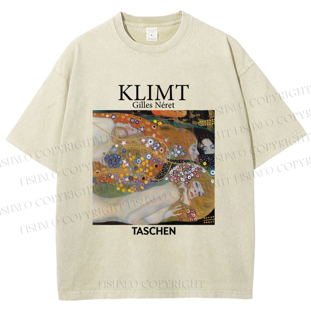 Unisex Klimt Water Serpents Printed Washed Tee