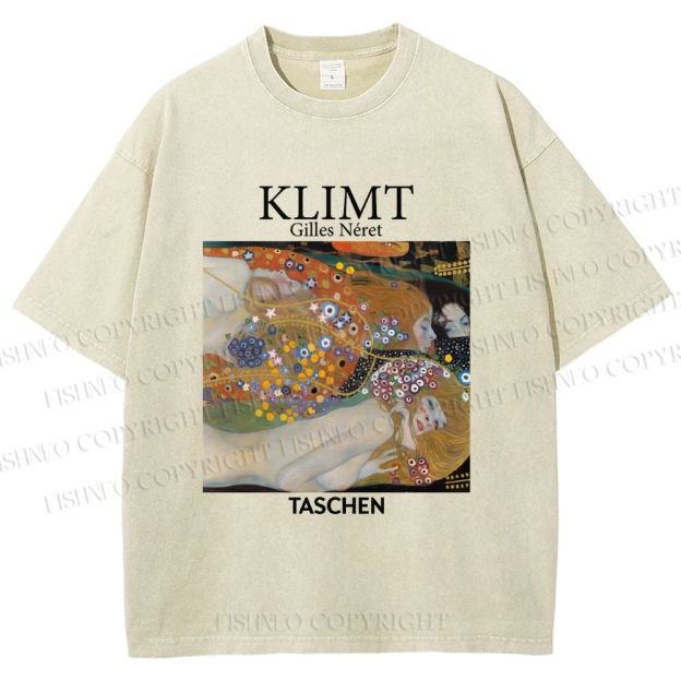 Unisex Klimt Water Serpents Printed Washed Tee