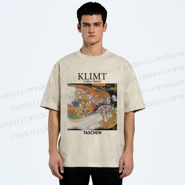Unisex Klimt Water Serpents Printed Washed Tee