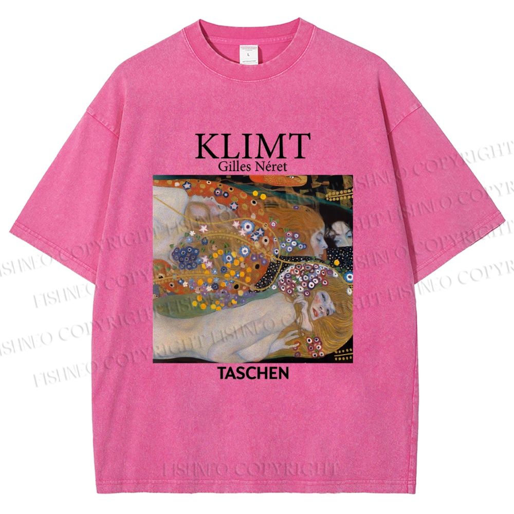 Unisex Klimt Water Serpents Printed Washed Tee