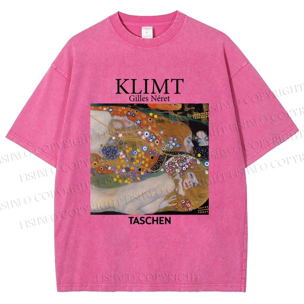 Unisex Klimt Water Serpents Printed Washed Tee
