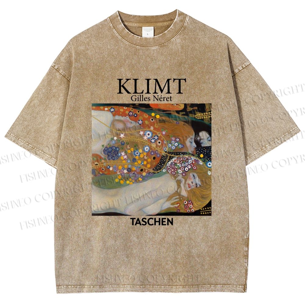 Unisex Klimt Water Serpents Printed Washed Tee