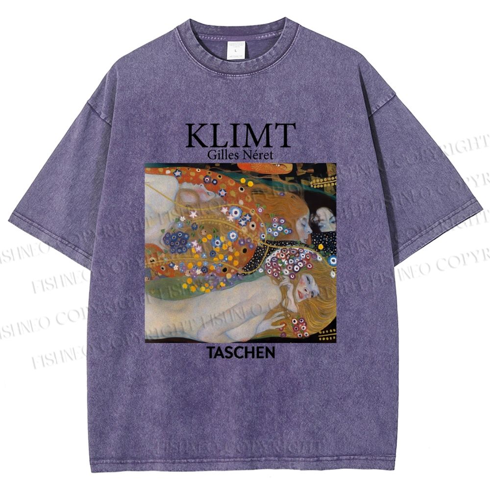 Unisex Klimt Water Serpents Printed Washed Tee