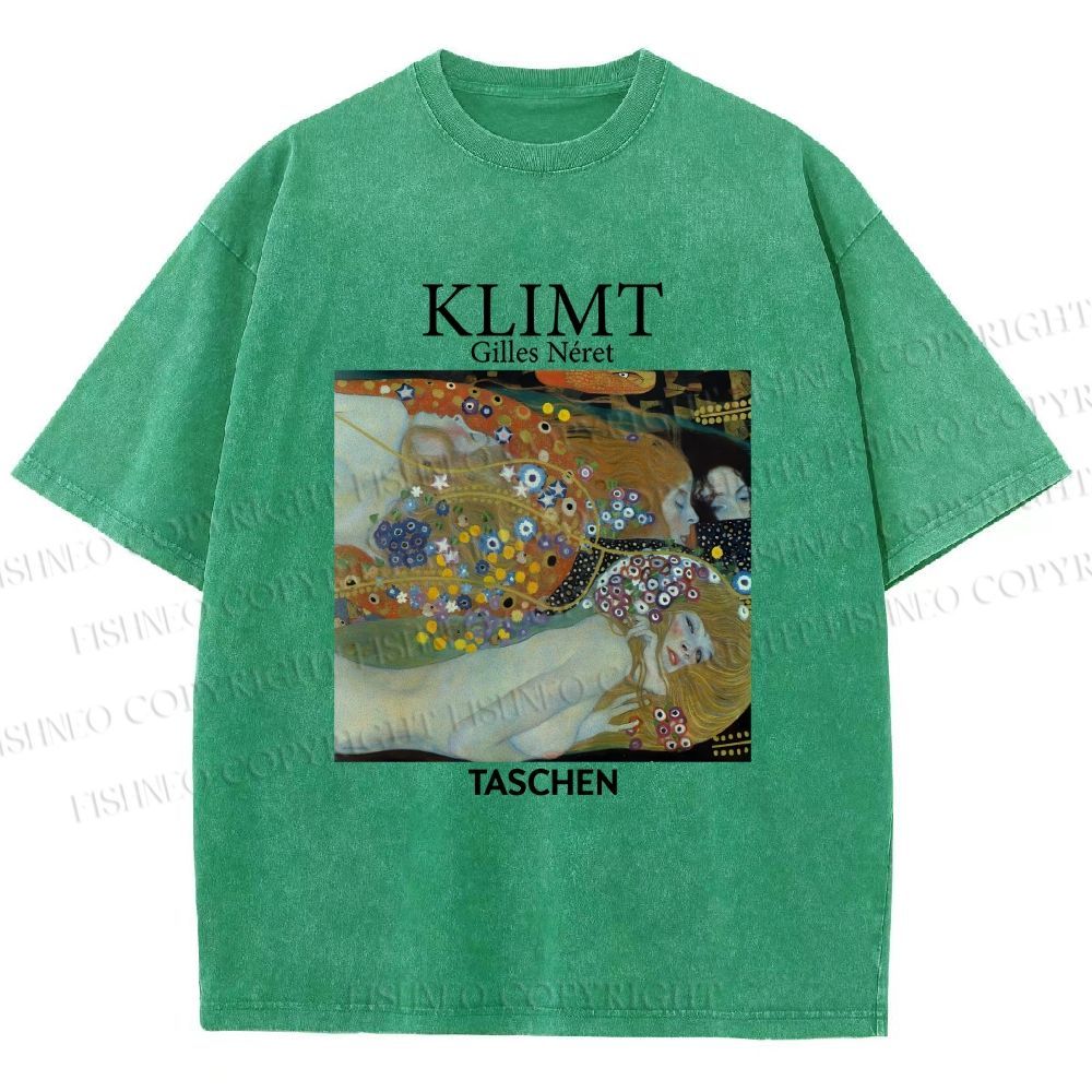 Unisex Klimt Water Serpents Printed Washed Tee